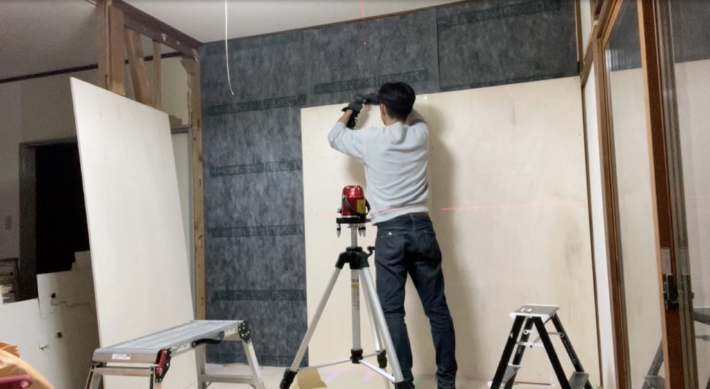 DIY：壁設置、ベニヤ板設置４
セルフリノベーション
セルフリフォーム
空き家再生